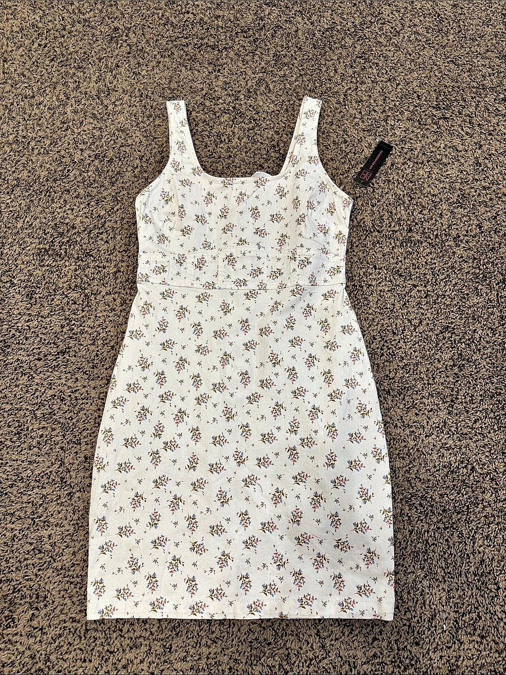 White Floral Denim Mini Dress NWT